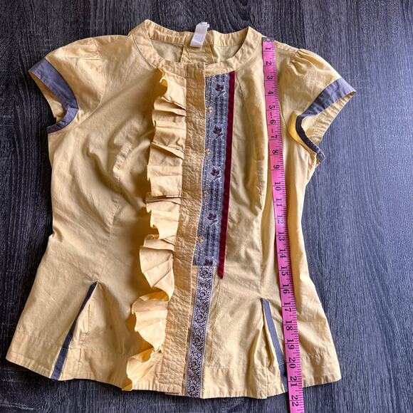 Anthropologie Floreat Morning Surprise Blouse Size 4 Yellow Embroidered Ruffled - Picture 16 of 16